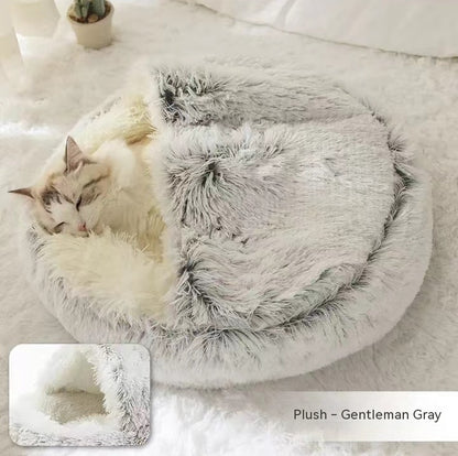 2-in-1 Plush Round Pet Bed