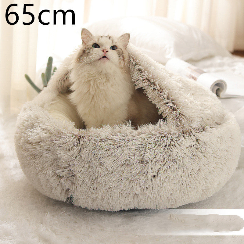 2-in-1 Plush Round Pet Bed