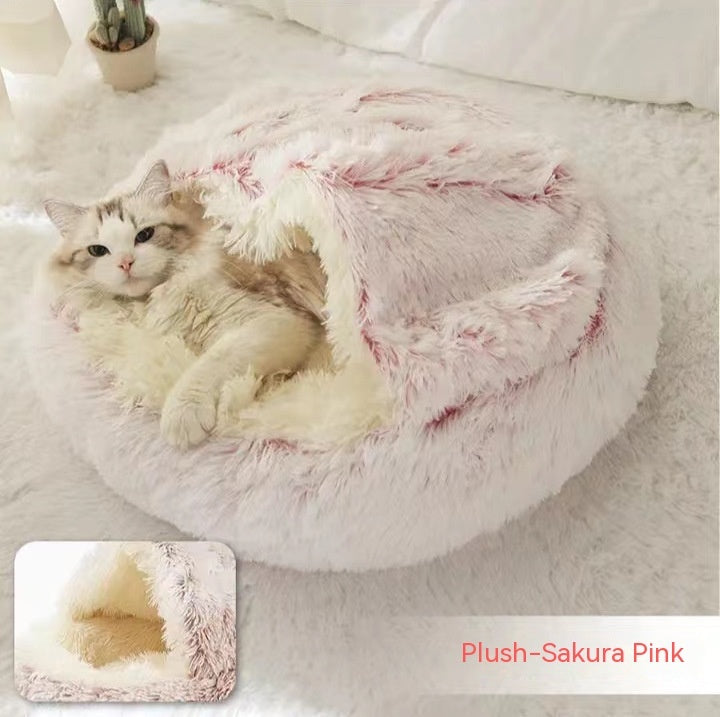 2-in-1 Plush Round Pet Bed