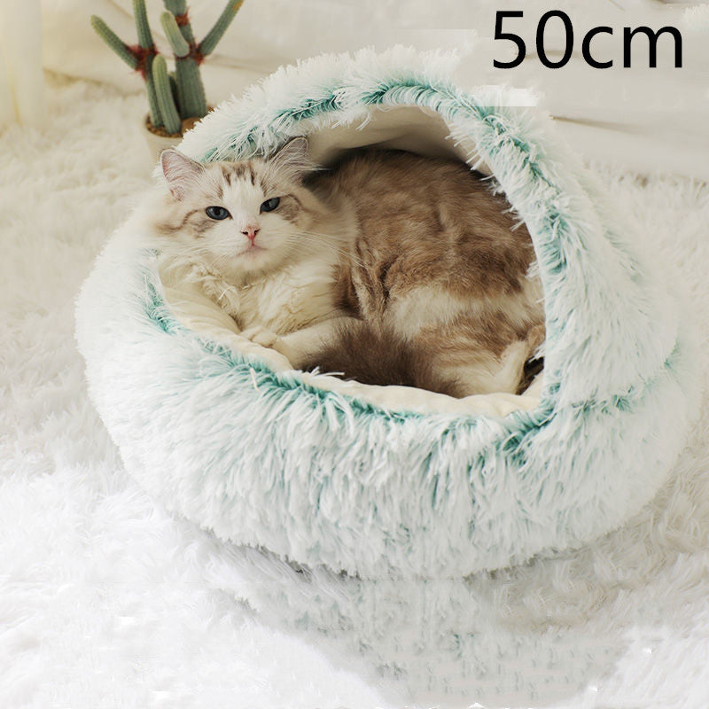 2-in-1 Plush Round Pet Bed