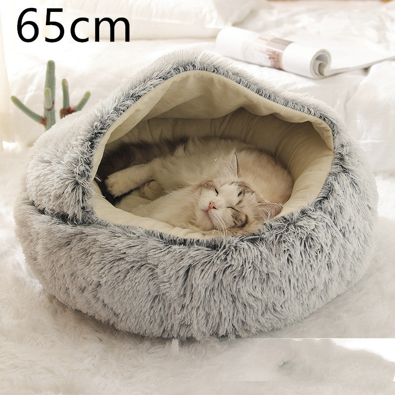 2-in-1 Plush Round Pet Bed