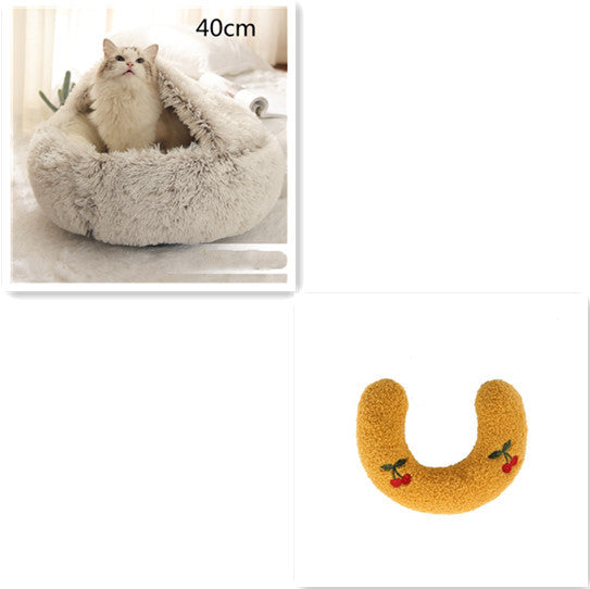 2-in-1 Plush Round Pet Bed