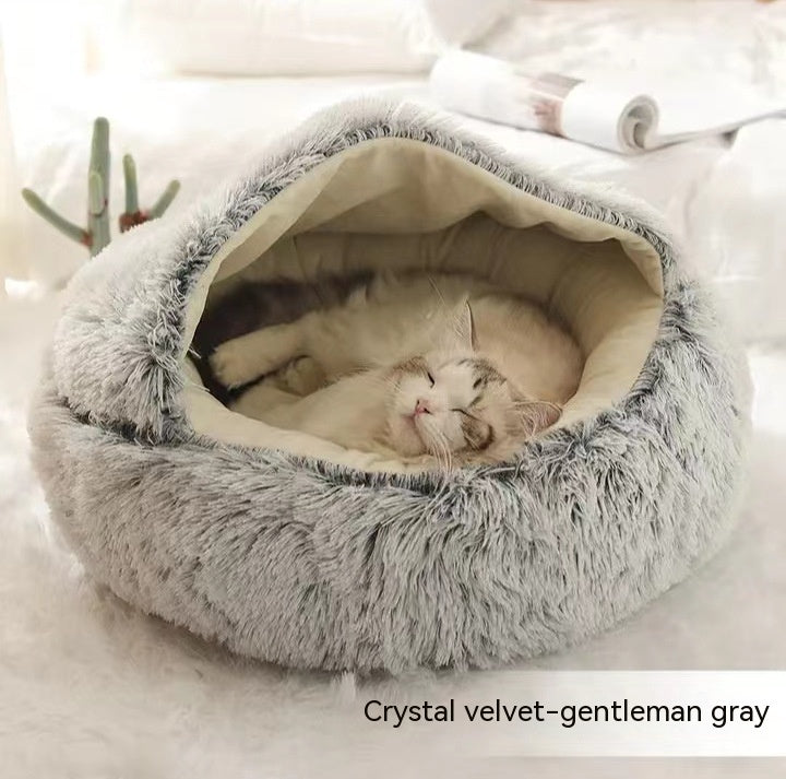 2-in-1 Plush Round Pet Bed