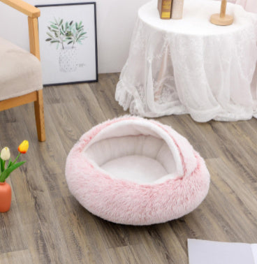 2-in-1 Plush Round Pet Bed