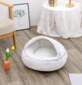 2-in-1 Plush Round Pet Bed