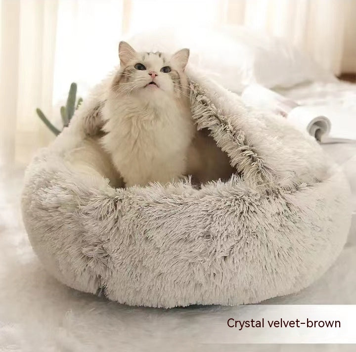 2-in-1 Plush Round Pet Bed