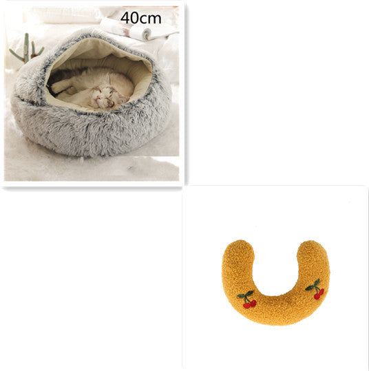 2-in-1 Plush Round Pet Bed