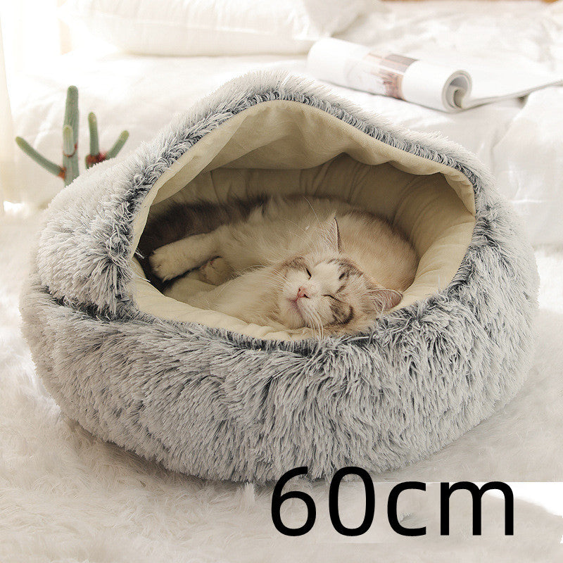 2-in-1 Plush Round Pet Bed