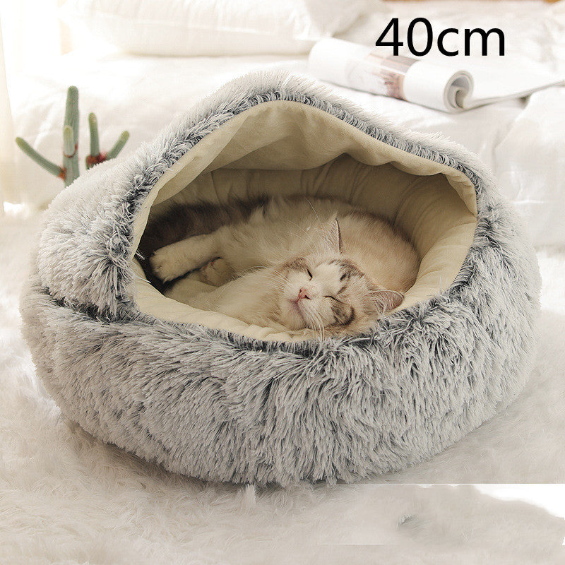 2-in-1 Plush Round Pet Bed