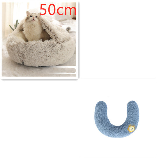 2-in-1 Plush Round Pet Bed