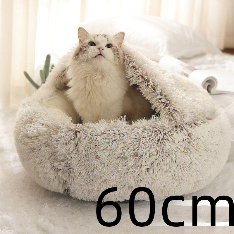 2-in-1 Plush Round Pet Bed