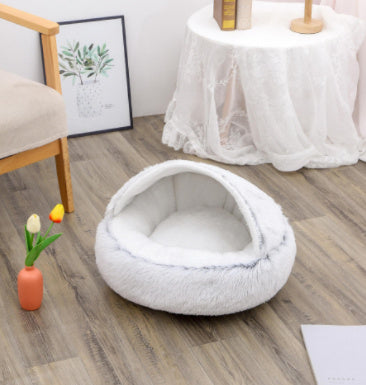 2-in-1 Plush Round Pet Bed