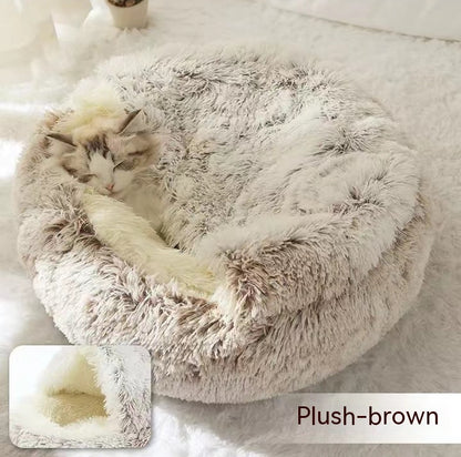 2-in-1 Plush Round Pet Bed